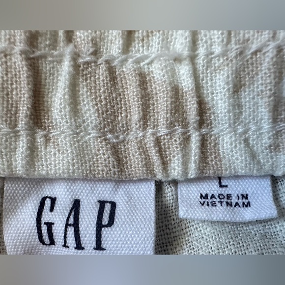 Women’s Gap Size L Tan & White Tropical Print Draw String Linen Blend Shorts - Picture 3 of 5